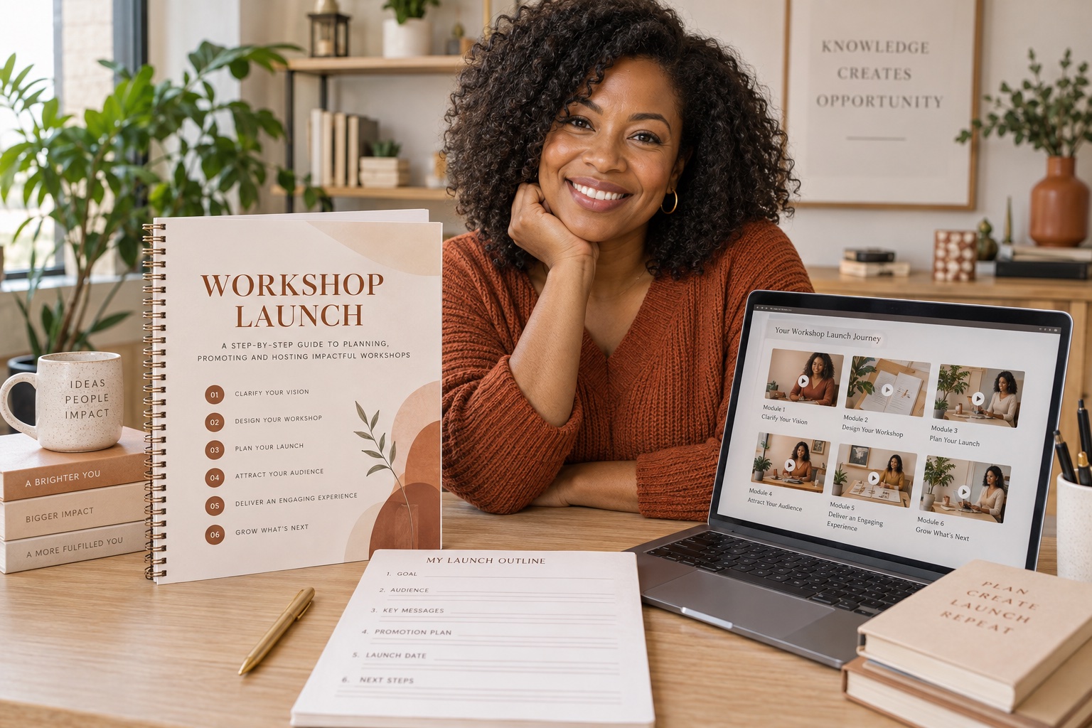 Ada, the fictional business educator, with her workshop course materials