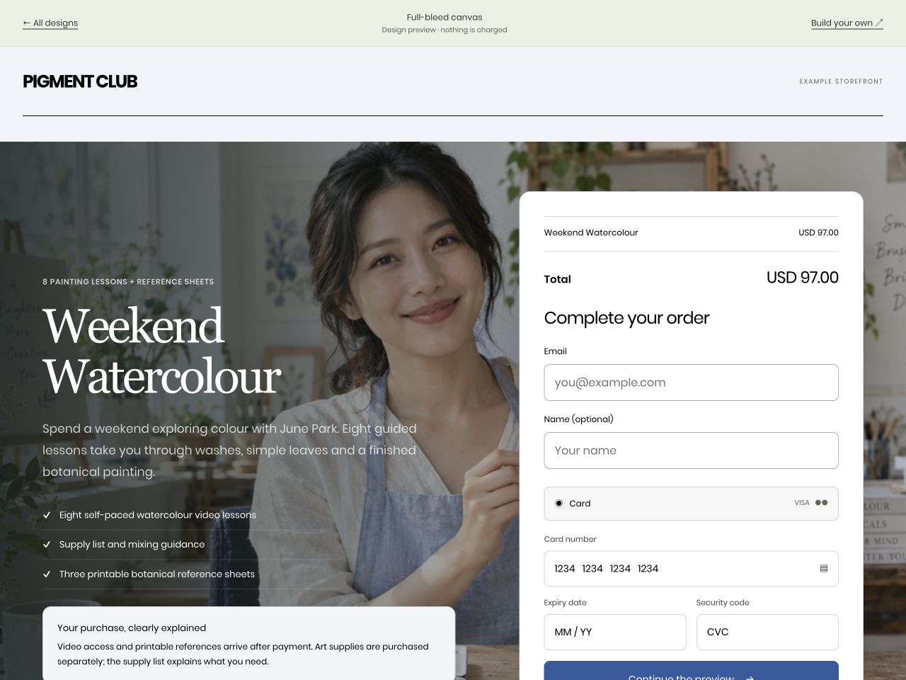 PIGMENT CLUB: Weekend Watercolour, US$97, in the Full-bleed canvas layout