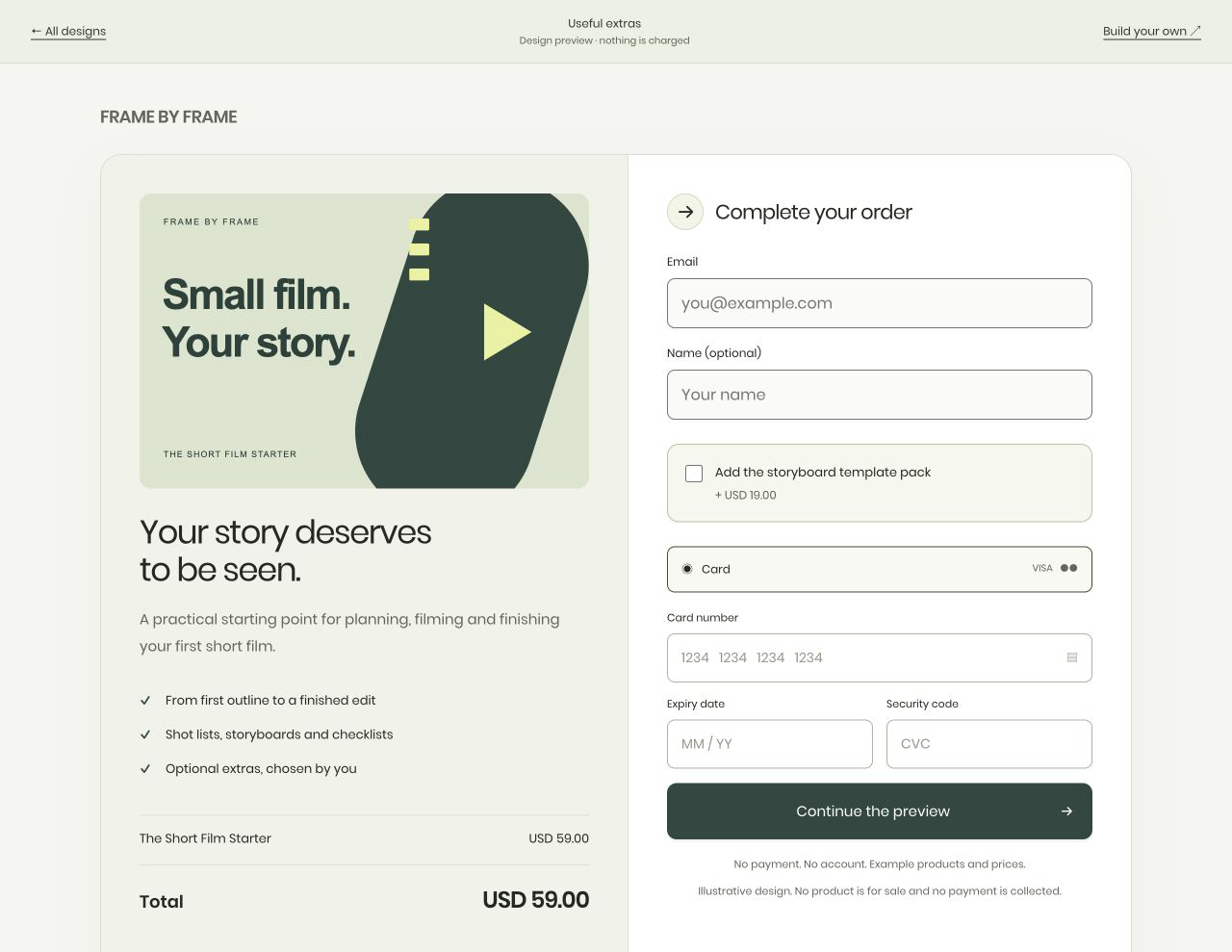 Redesigned Useful extras checkout for FRAME BY FRAME