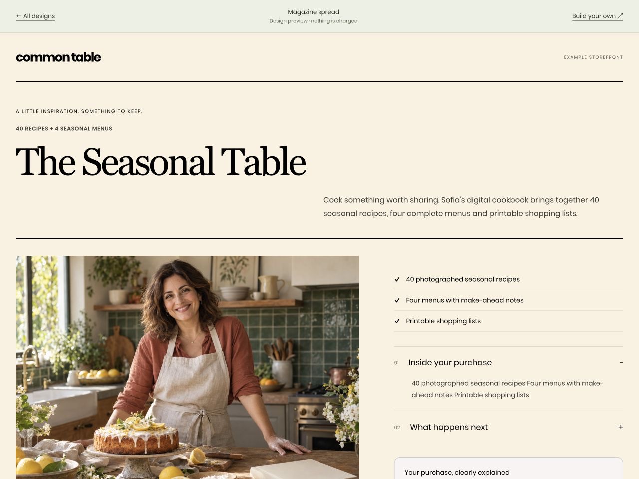 common table: The Seasonal Table, US$39, in the Magazine spread layout