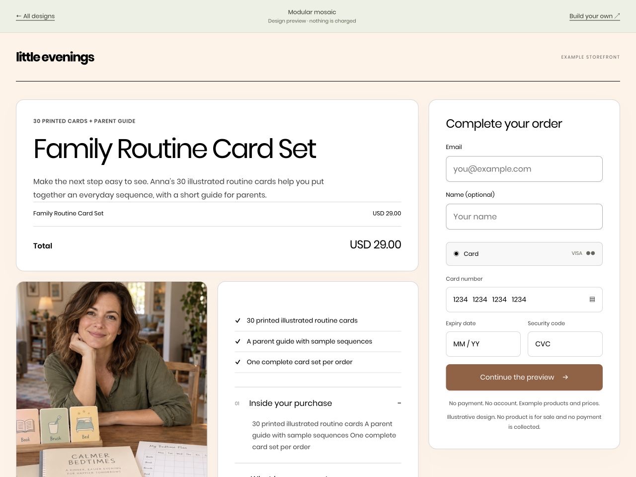little evenings: Family Routine Card Set, US$29, in the Modular mosaic layout