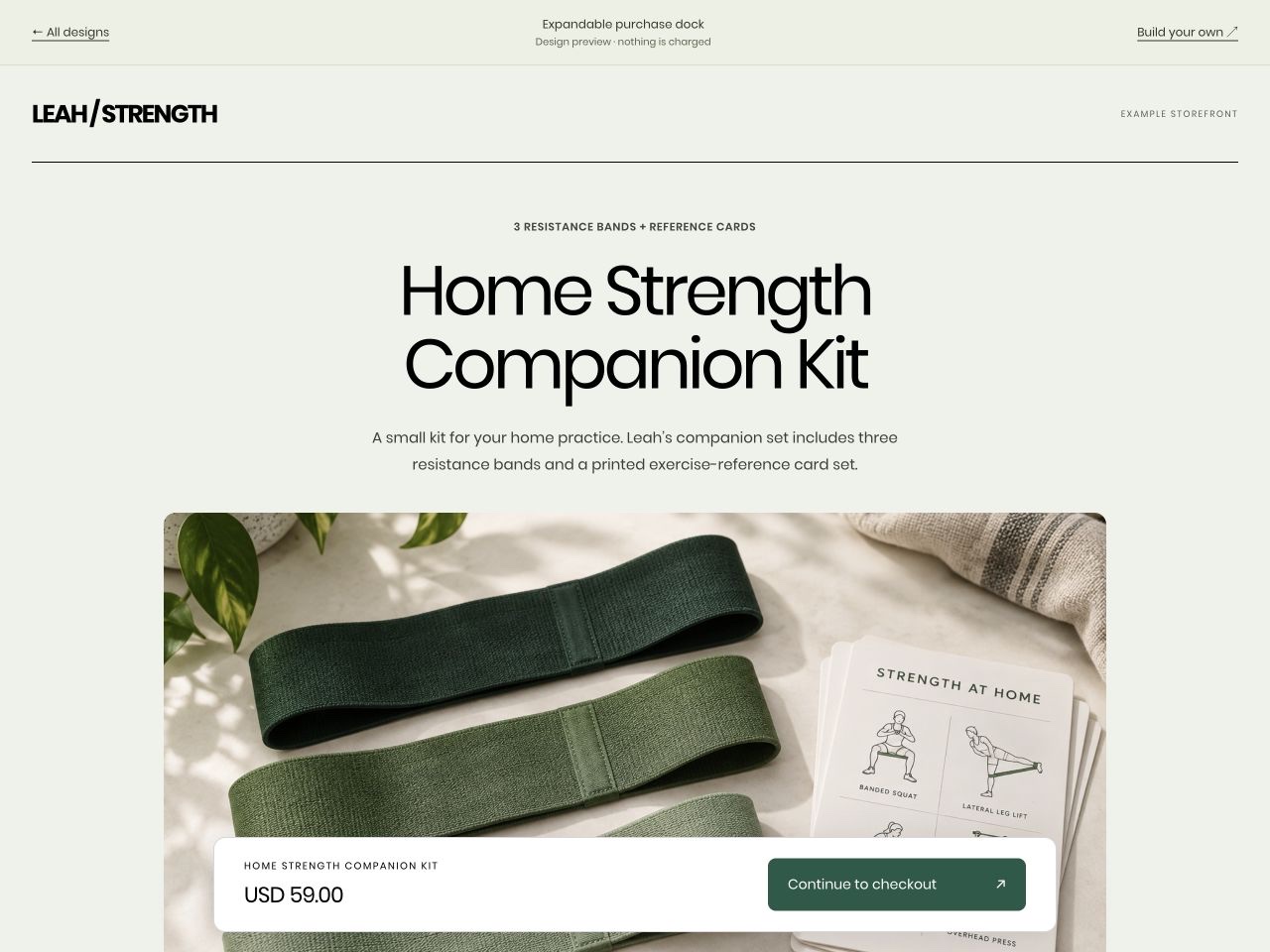 LEAH / STRENGTH: Home Strength Companion Kit, US$59, in the Expandable purchase dock layout